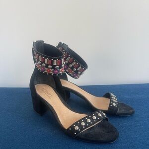 Schutz Black Embellished Women's Block Heel Sandals
